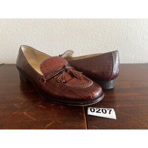 Talbots Womens Loafers Shoes Sz 7M Brown Tassel Leather Croc Embossed Italy